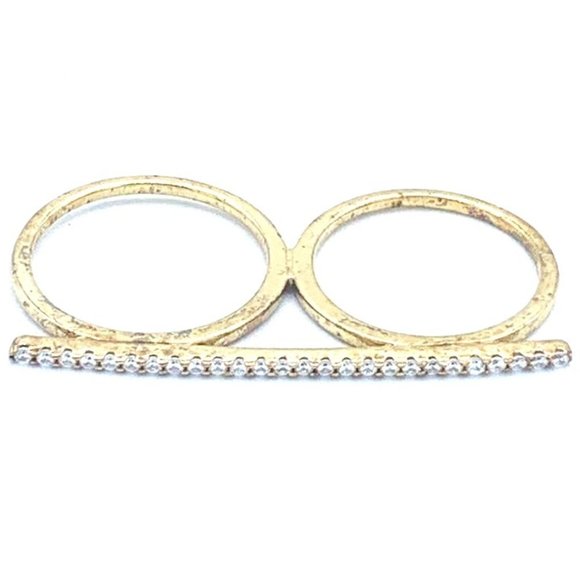 Jewelry | 14 Ct Simulated Round Diamond Double Finger Bar Ring Yellow ...